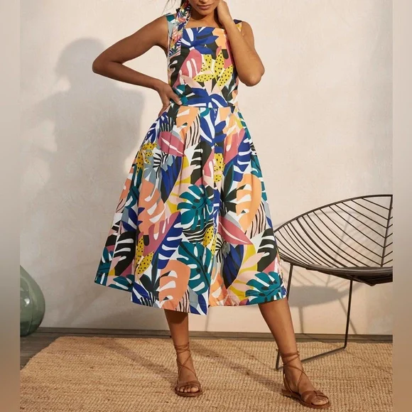 Boden | Dresses | Boden Audrey Vibrant Tropical Coastal Chic Fit And Flare  Midi Cotton Dress | Poshmark